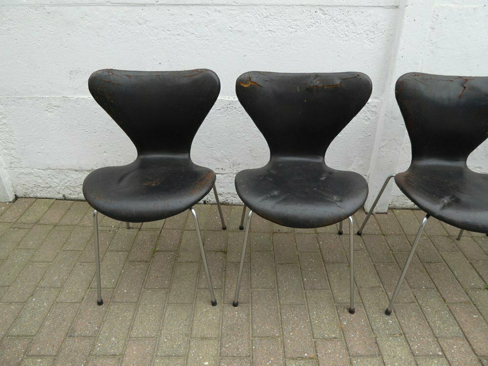 Seven / Sjuan 3107 Chairs In Black Leather By Arne Jacobsen For Fritz Hansen, Denmark, 1967, Set Of 6 photo buy