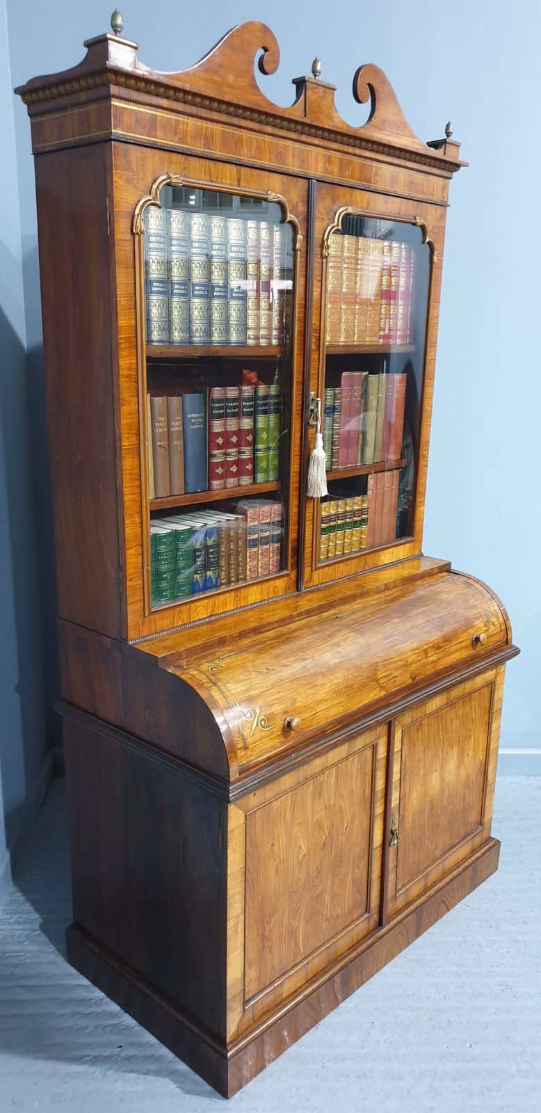 Furniture Outstanding Regency Brass Inlaid Rosewood Bureau Bookcase photo