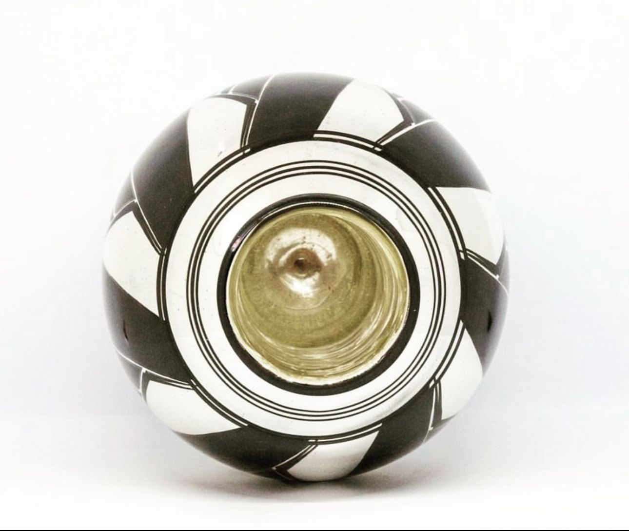 French Art Deco Glass Oviform Vase, Silver & Black Geometric Design photo furniture
