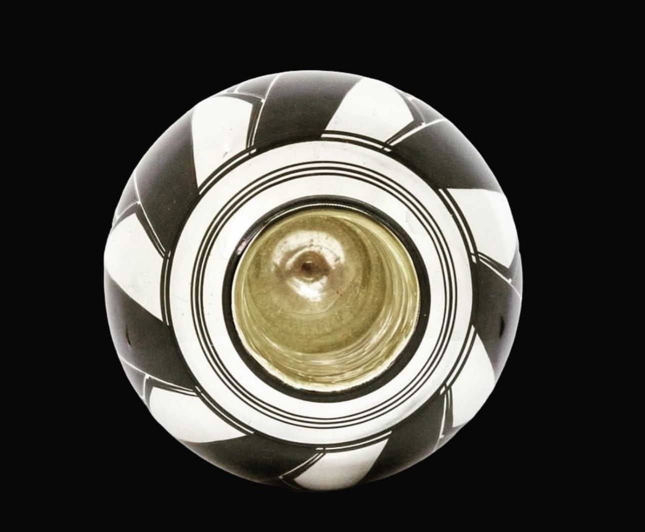 French Art Deco Glass Oviform Vase, Silver & Black Geometric Design photo vinterior