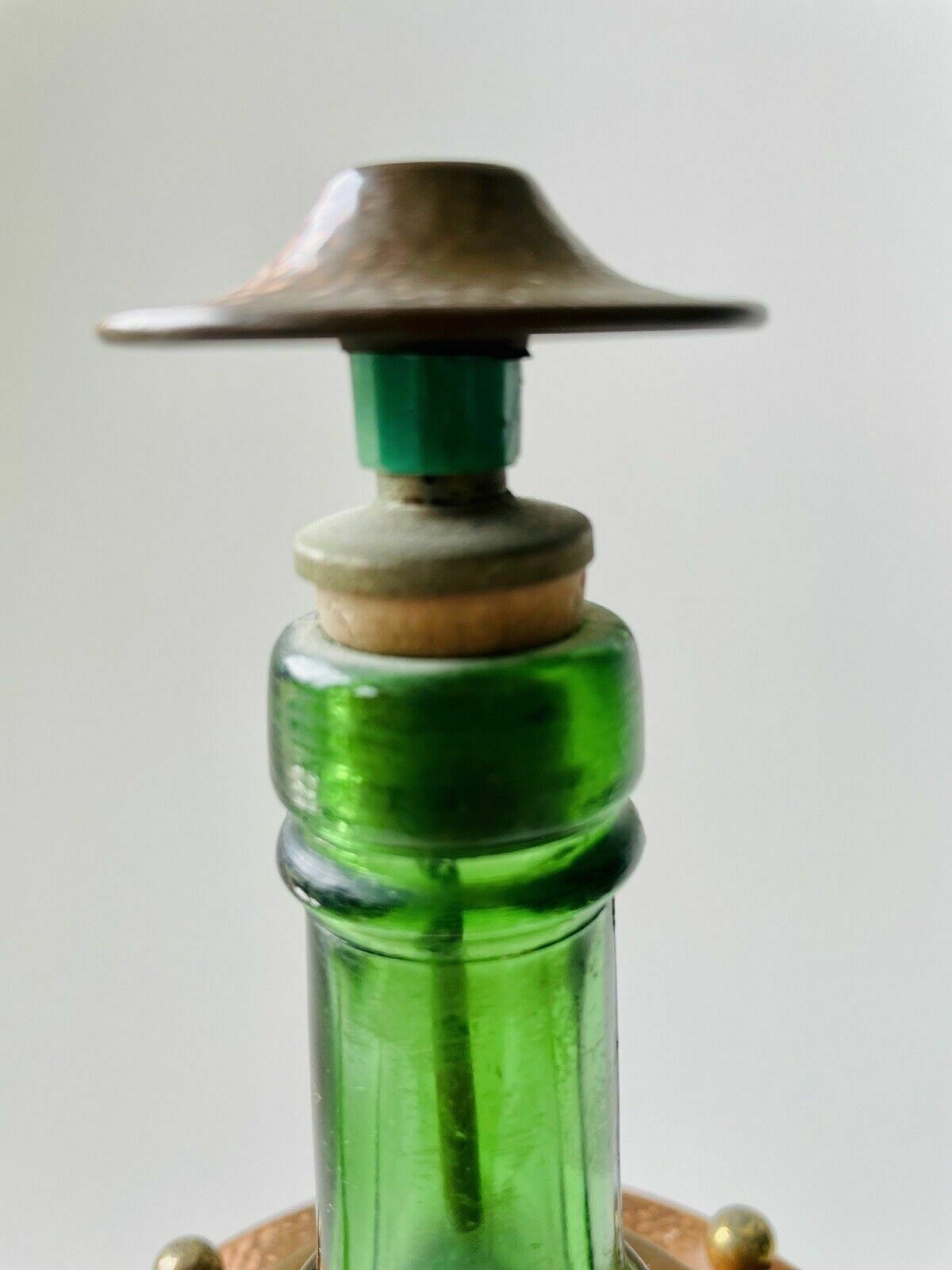 Green Glass & Copper Lantern/Decanter Reuge Made In Switzerland Music Box photo 90.0