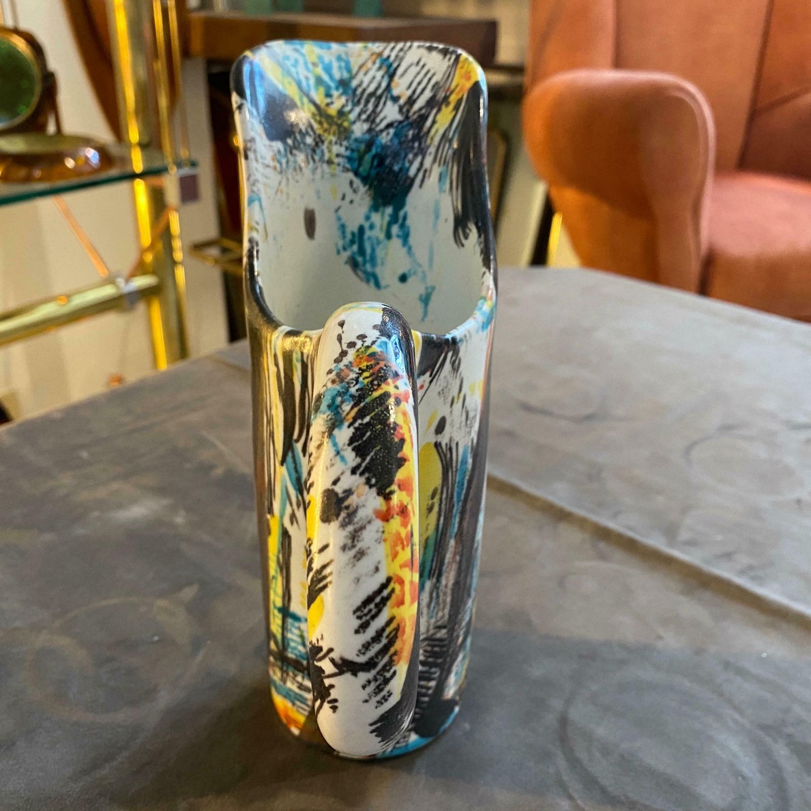 1980s Modernist Hand Painted Ceramic Jug Vase By M Carbone Per Ceramica Castelli photo buy