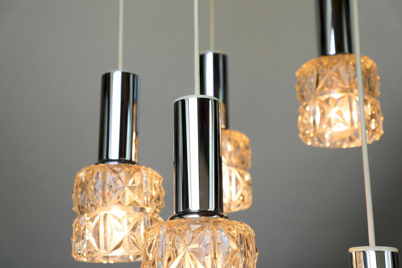 Vintage Mid Century Crystal Glass Cascade Pendant Lamp By Doria photo 543.0