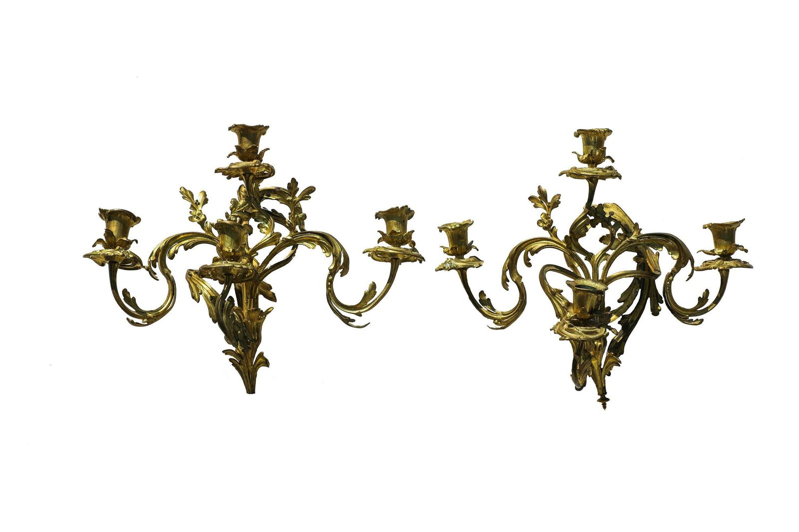 Pair Of Bronze Antique Baroque Wall Mounted Candleholders