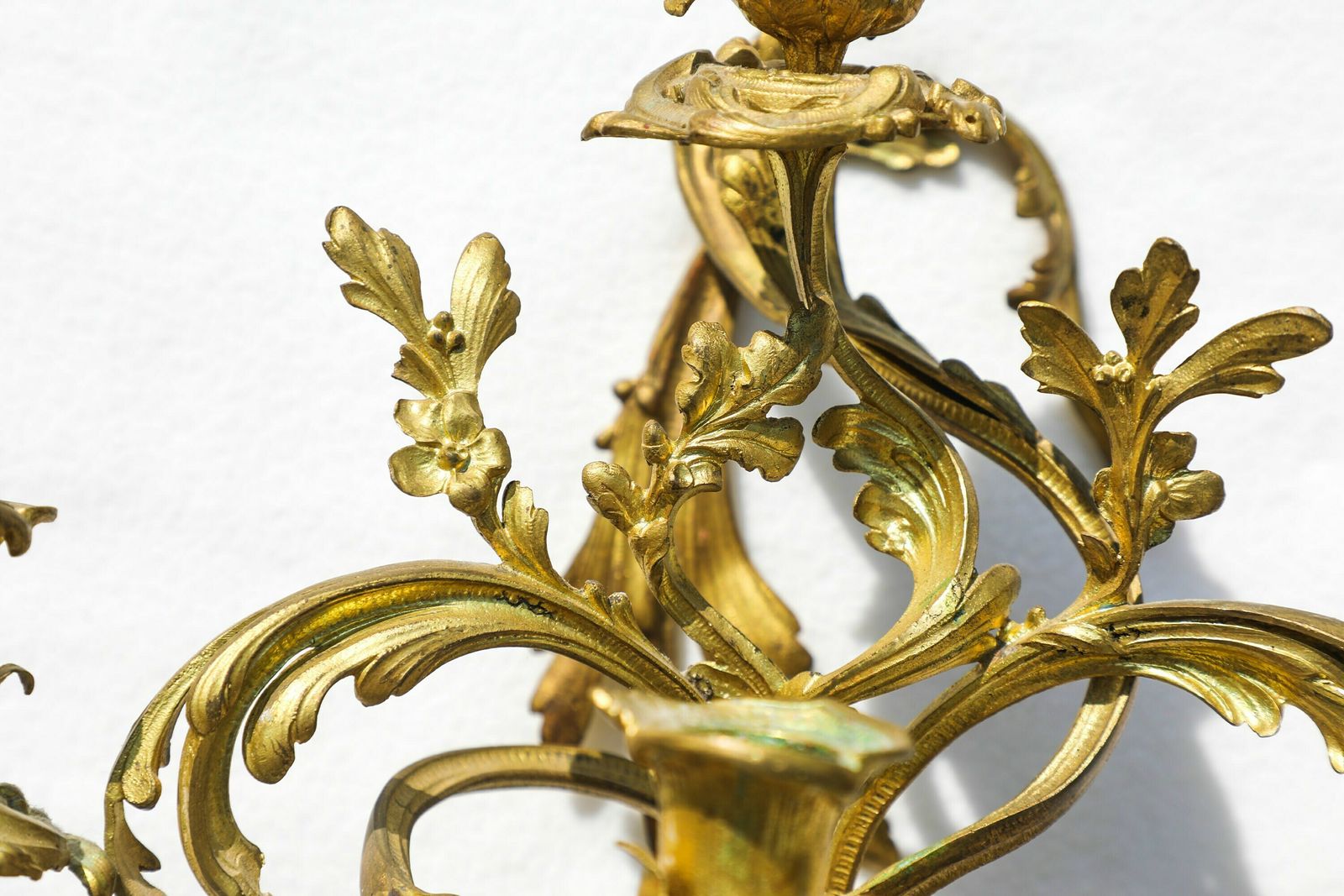 Pair Of Bronze Antique Baroque Wall Mounted Candleholders photo for sale