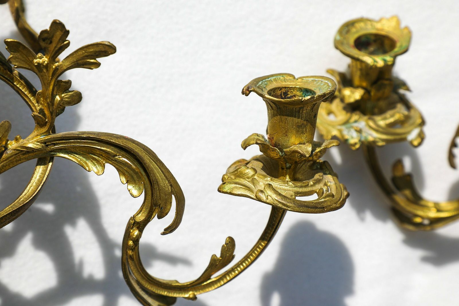 Pair Of Bronze Antique Baroque Wall Mounted Candleholders photo Home Decor