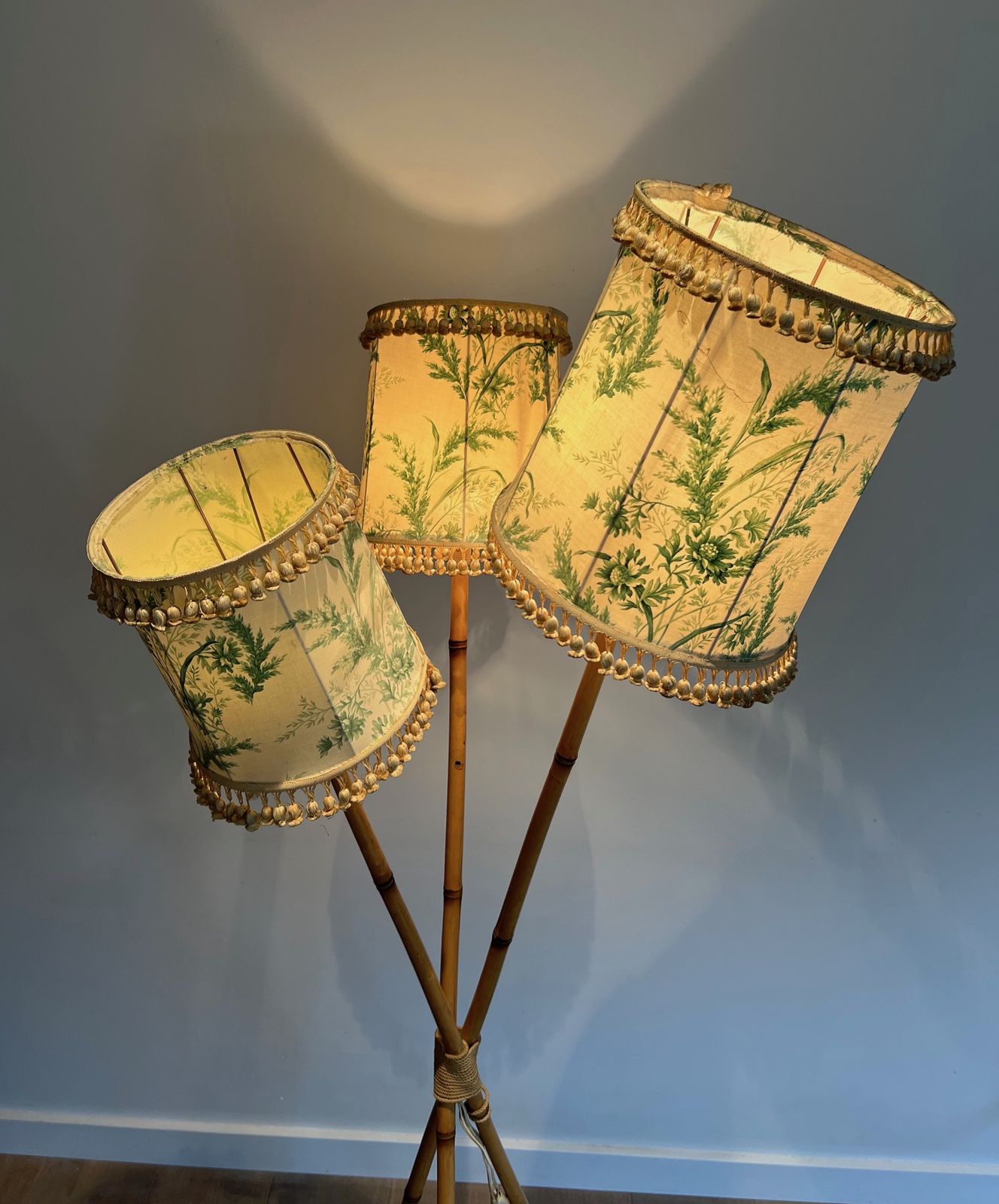 photo vintage Floor Lamp In Bamboo And Rope, 1970s