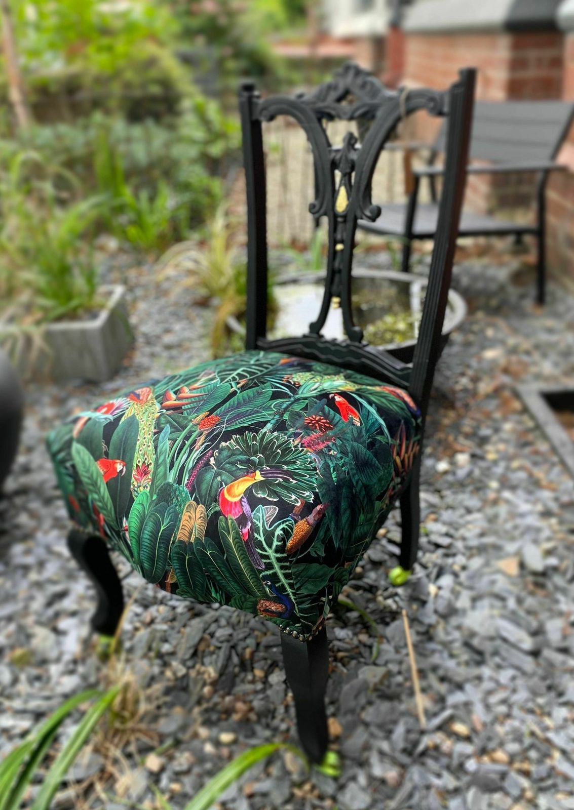 Victorian Nursing Chair Reupholstered In Amazon Jungle Printed Velvet And Detailed With 18ct Gold Leaf photo 249.0