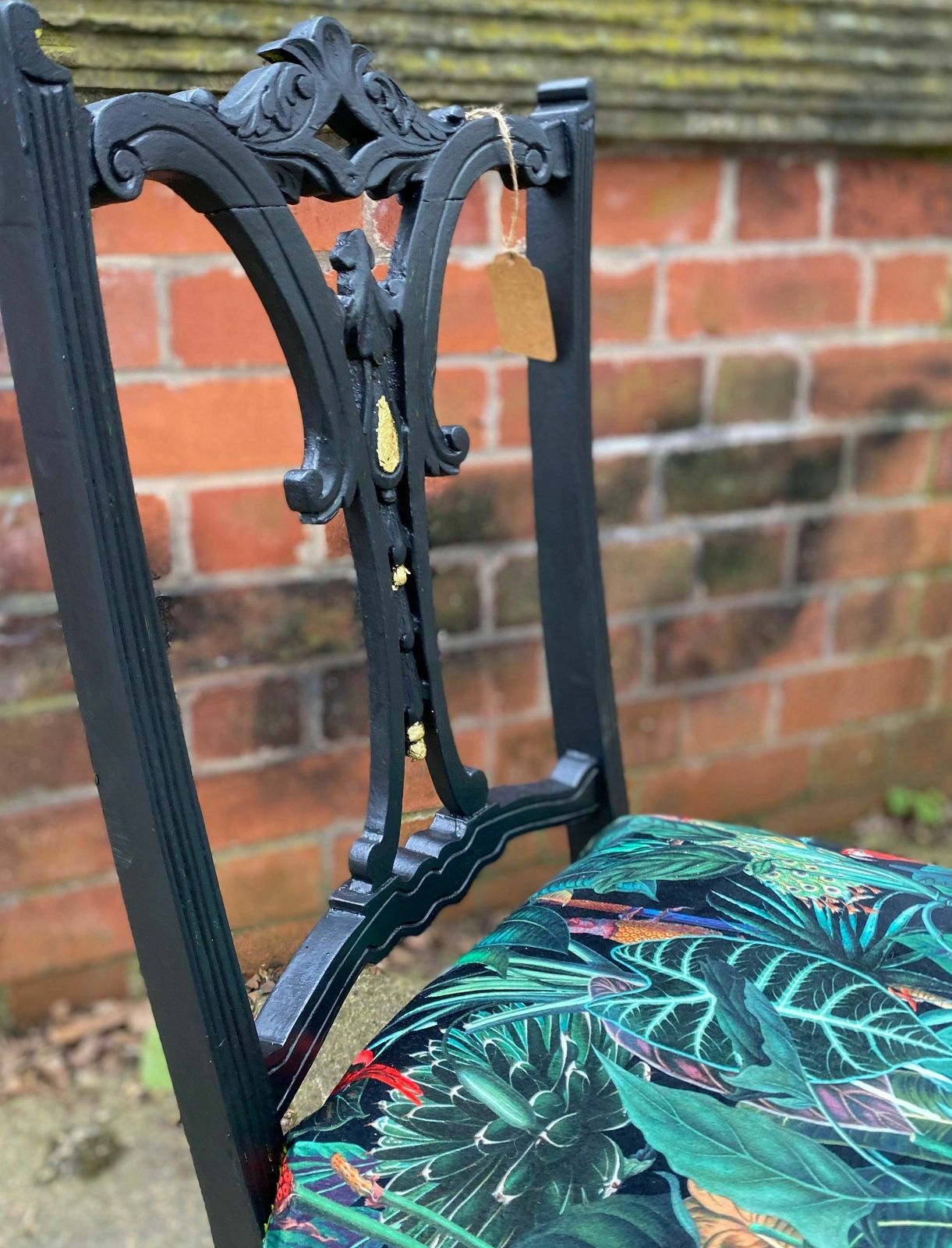 Victorian Nursing Chair Reupholstered In Amazon Jungle Printed Velvet And Detailed With 18ct Gold Leaf photo vintage
