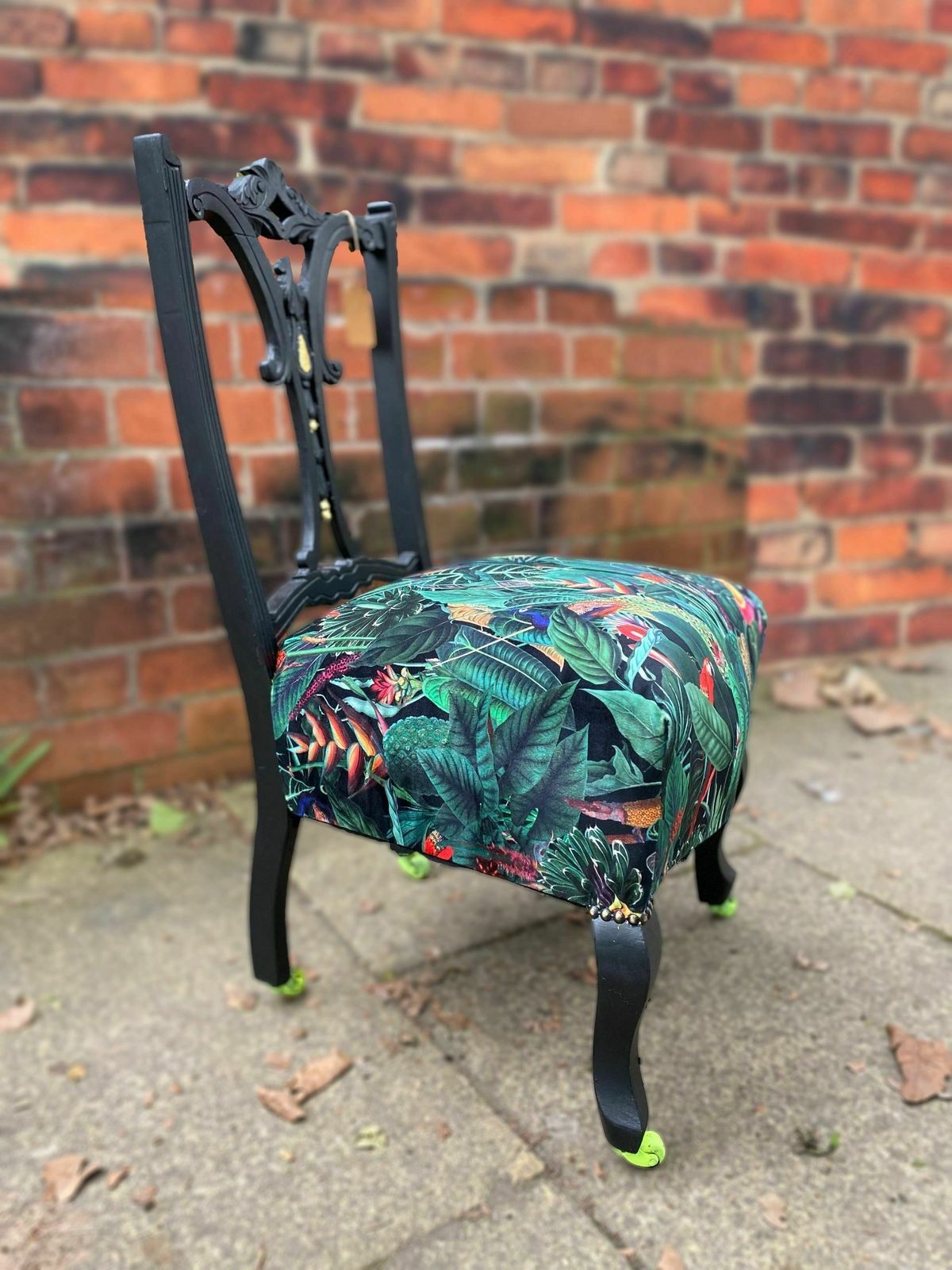 photo furniture Victorian Nursing Chair Reupholstered In Amazon Jungle Printed Velvet And Detailed With 18ct Gold Leaf