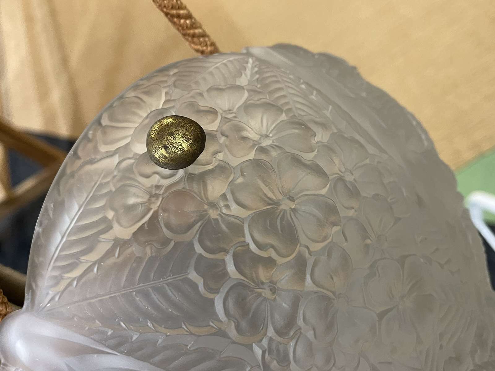 Lighting Hanging Lamp In White Glass From The Art Deco Period In The Lalique Style photo