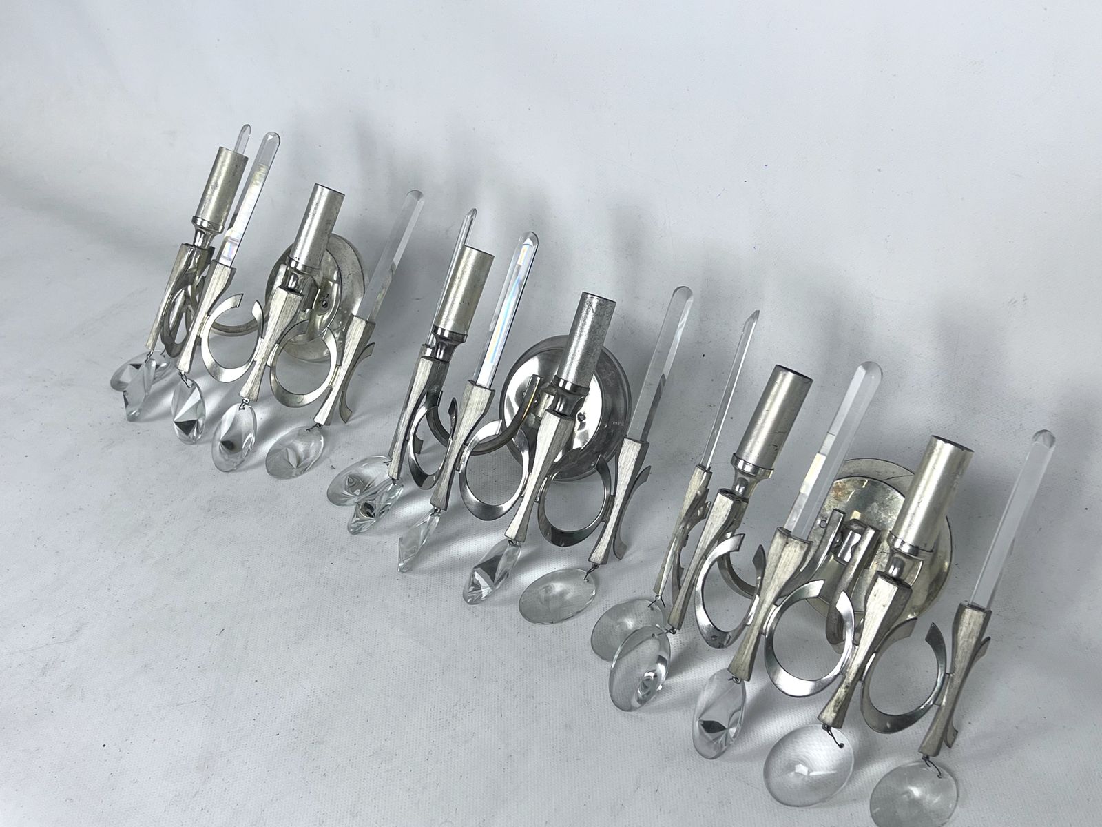 Mid Century Nicheled Brass And Glass Sconces By Sciolari. Labeled. Italy 1960s photo Lighting