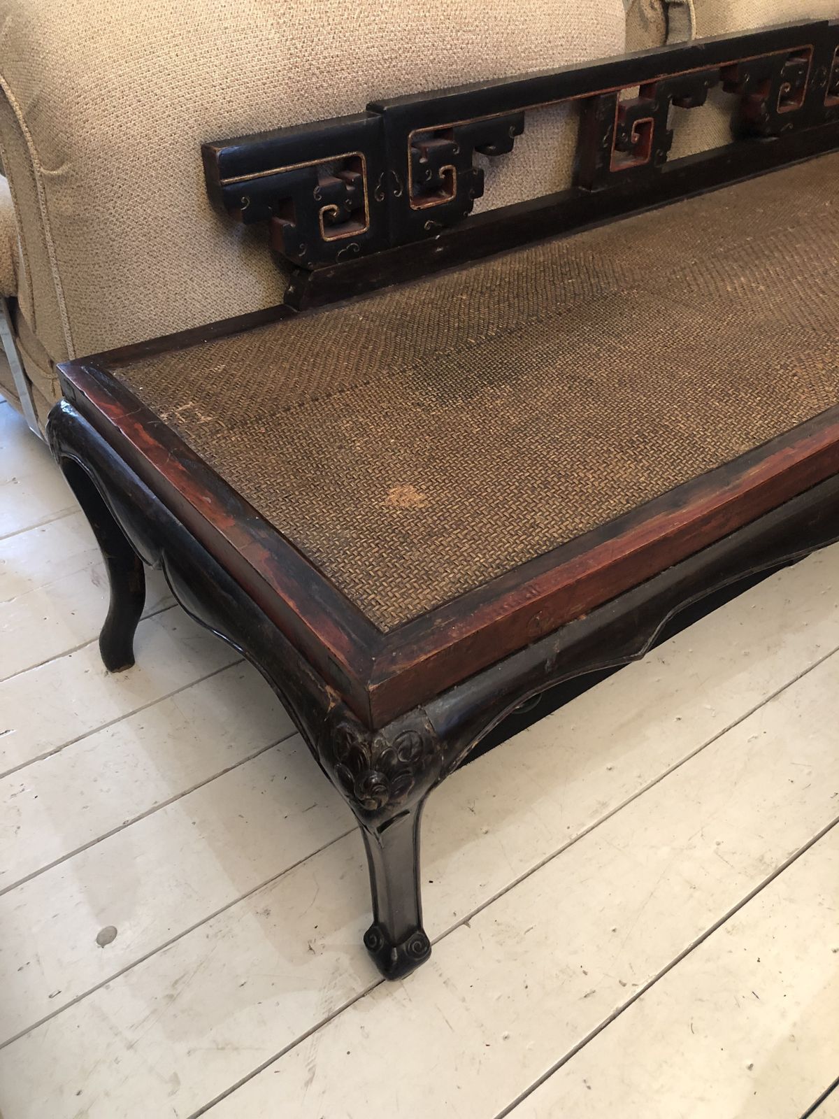 Elegant Antique Chinese Hardwood And Rattan Daybed  Chaise Lounge Boho photo vinterior