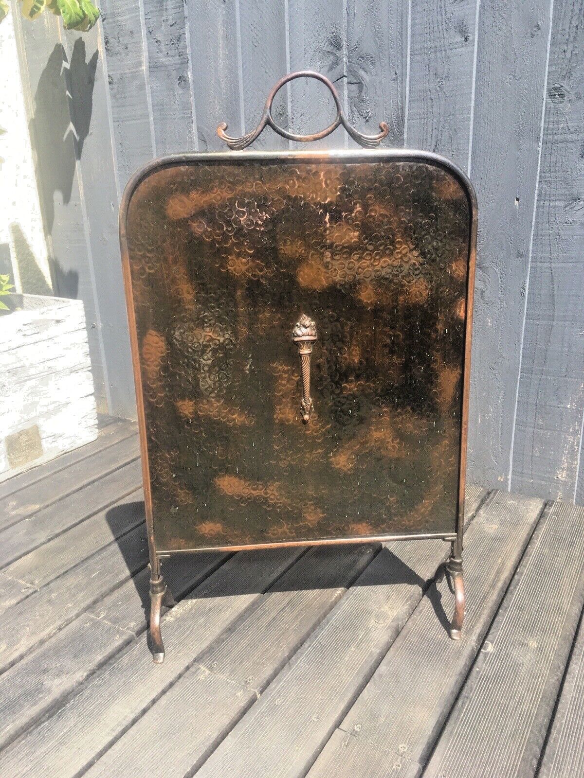 240.0 Antique Art Deco Regency Copper Torch Hollywood Fire Guard Screen Country House photo