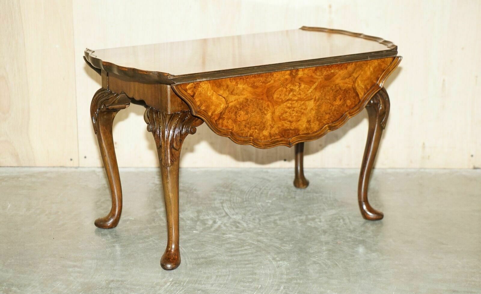 Stunning Hand Carved Burr Walnut Extending Coffee Cocktail Table Cabriole Legs photo furniture