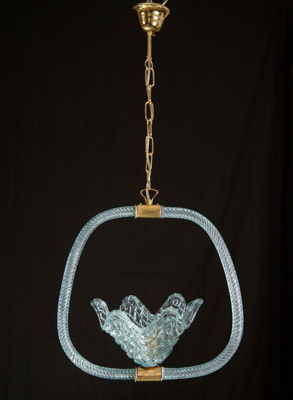 Elegant Blue Art Decò Barovier E Toso Pendant Light, Murano Glass, 1940s photo Lighting