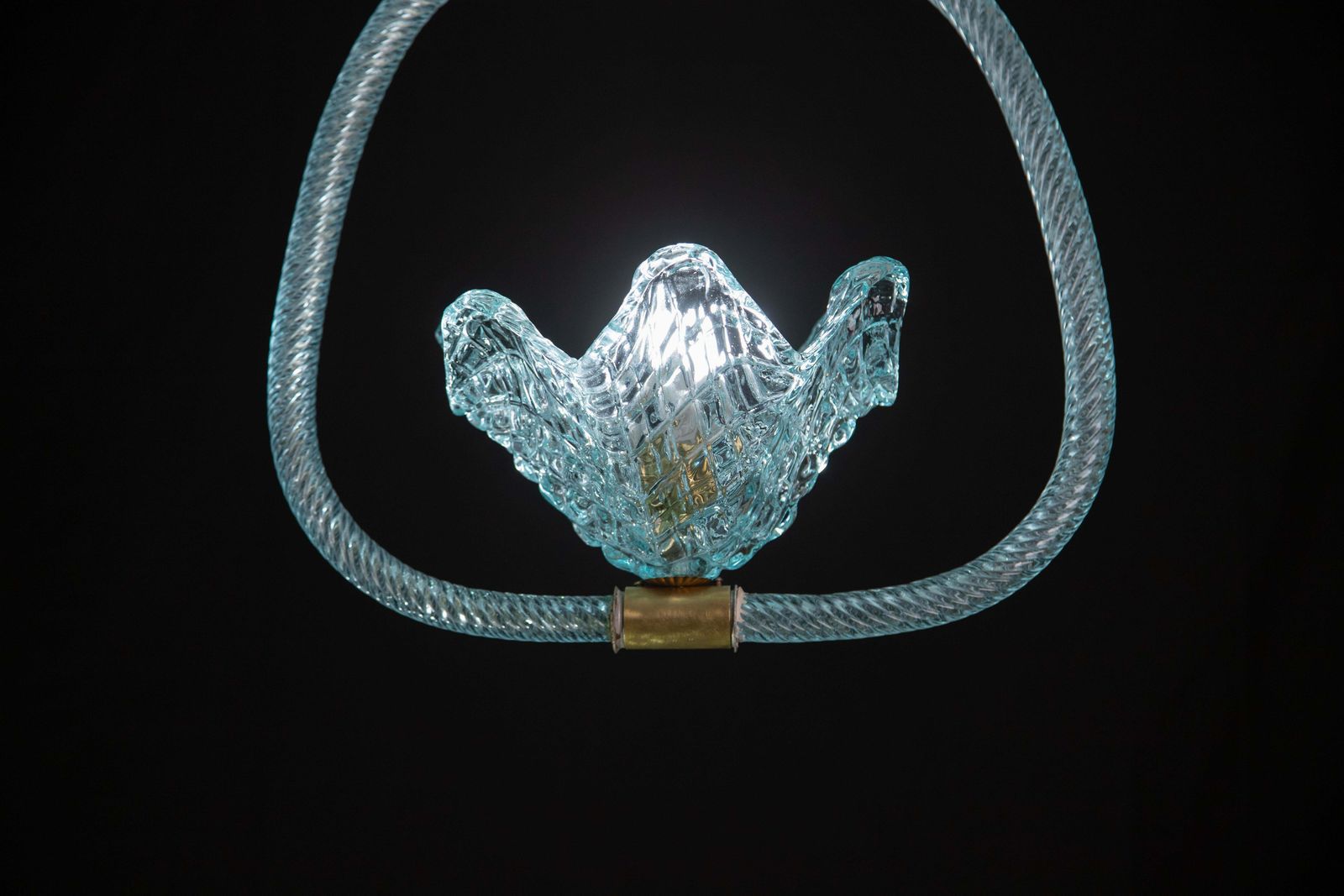 Elegant Blue Art Decò Barovier E Toso Pendant Light, Murano Glass, 1940s photo buy