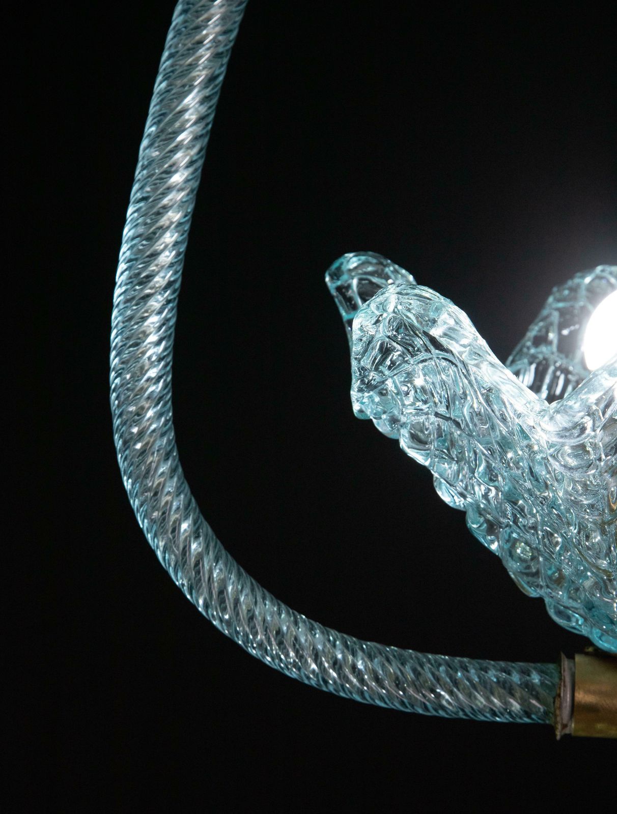 Lighting Elegant Blue Art Decò Barovier E Toso Pendant Light, Murano Glass, 1940s photo