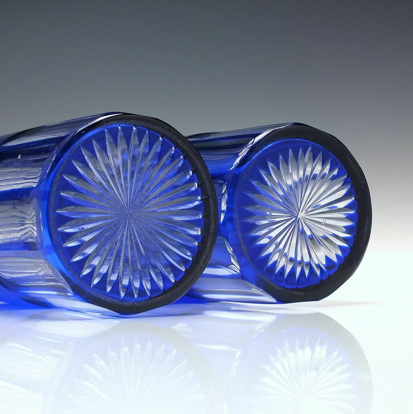 Pair 19th Century Blue Glass Decanters Or Serving Bottles C1860 photo 330.0