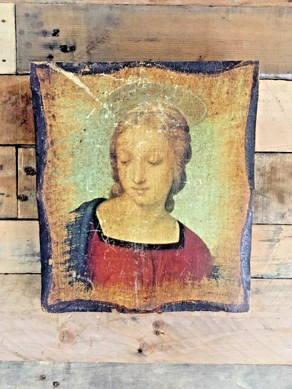 Art Vintage Madonna Del Cardellino Raphael Icon Religious Wooden Wall Panel Plaque photo