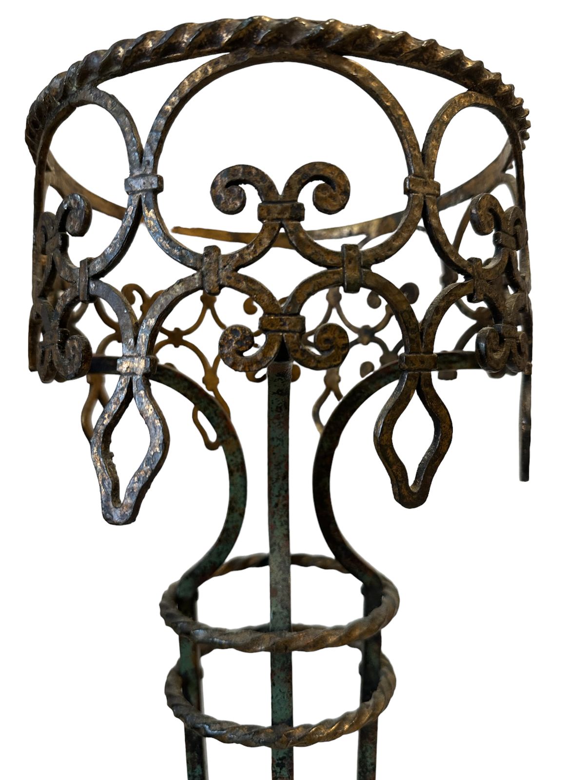 Oscar Bach Renaissance Revival Patinated Wrought Iron And Copper Plant Stand C.1910 photo furniture