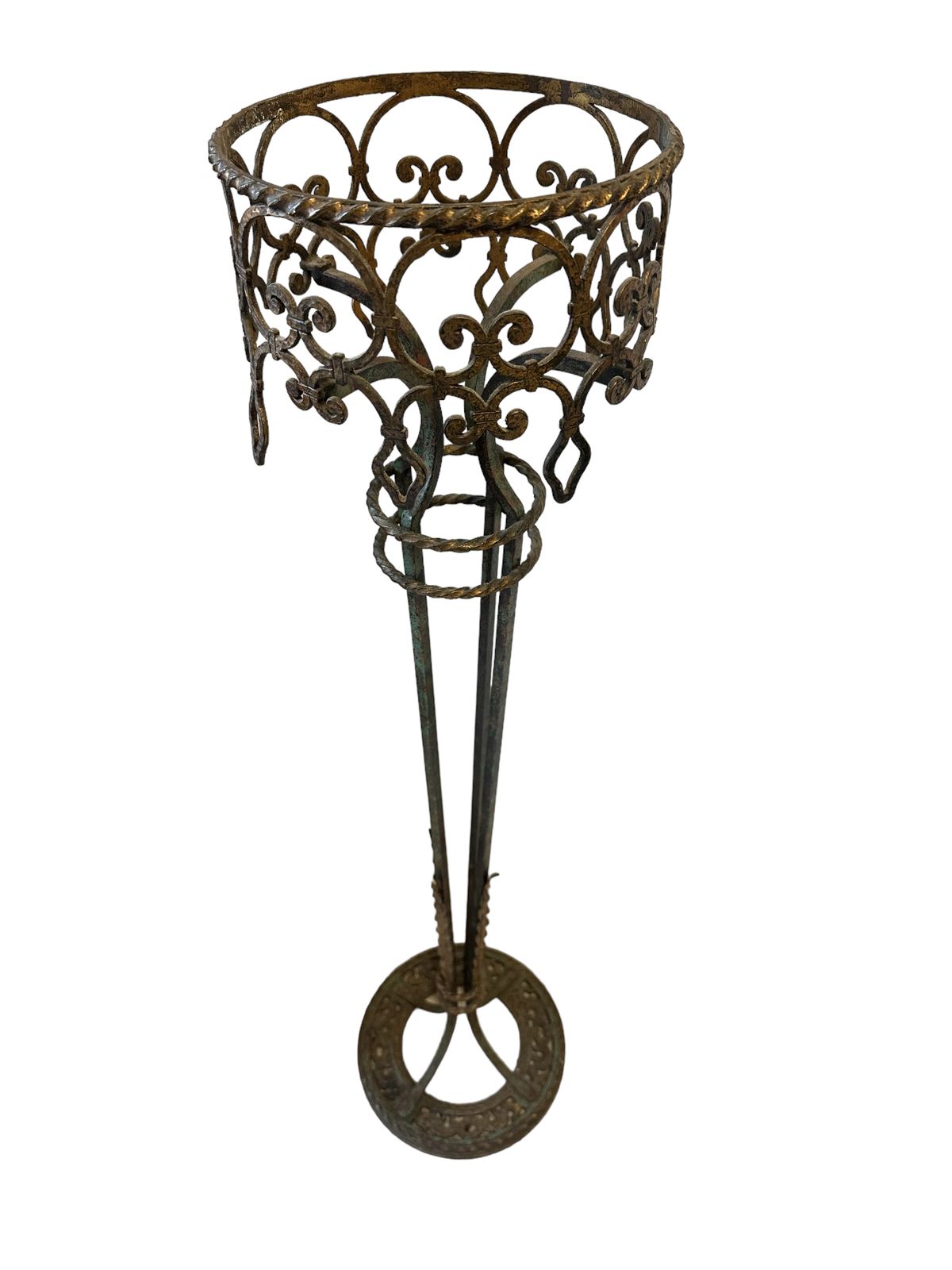 Oscar Bach Renaissance Revival Patinated Wrought Iron And Copper Plant Stand C.1910 photo for sale