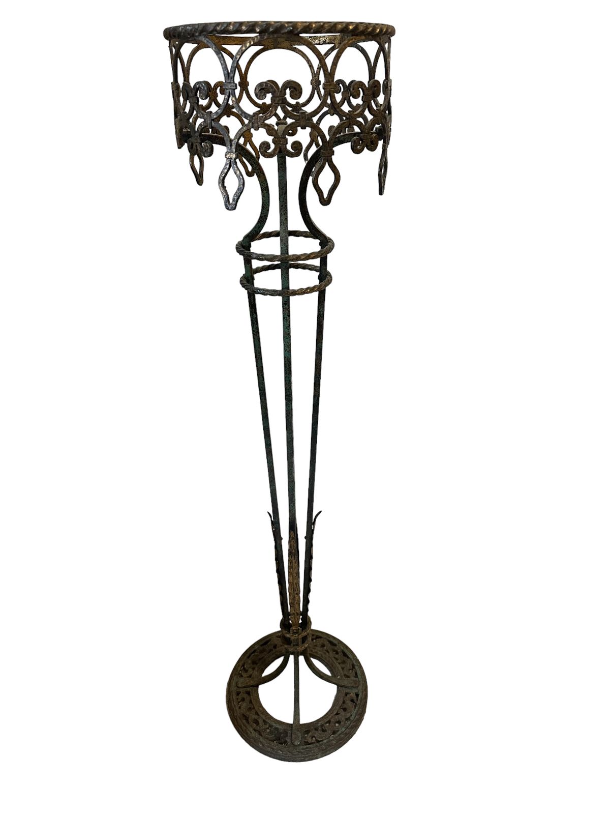 Oscar Bach Renaissance Revival Patinated Wrought Iron And Copper Plant Stand C.1910 photo Home Decor