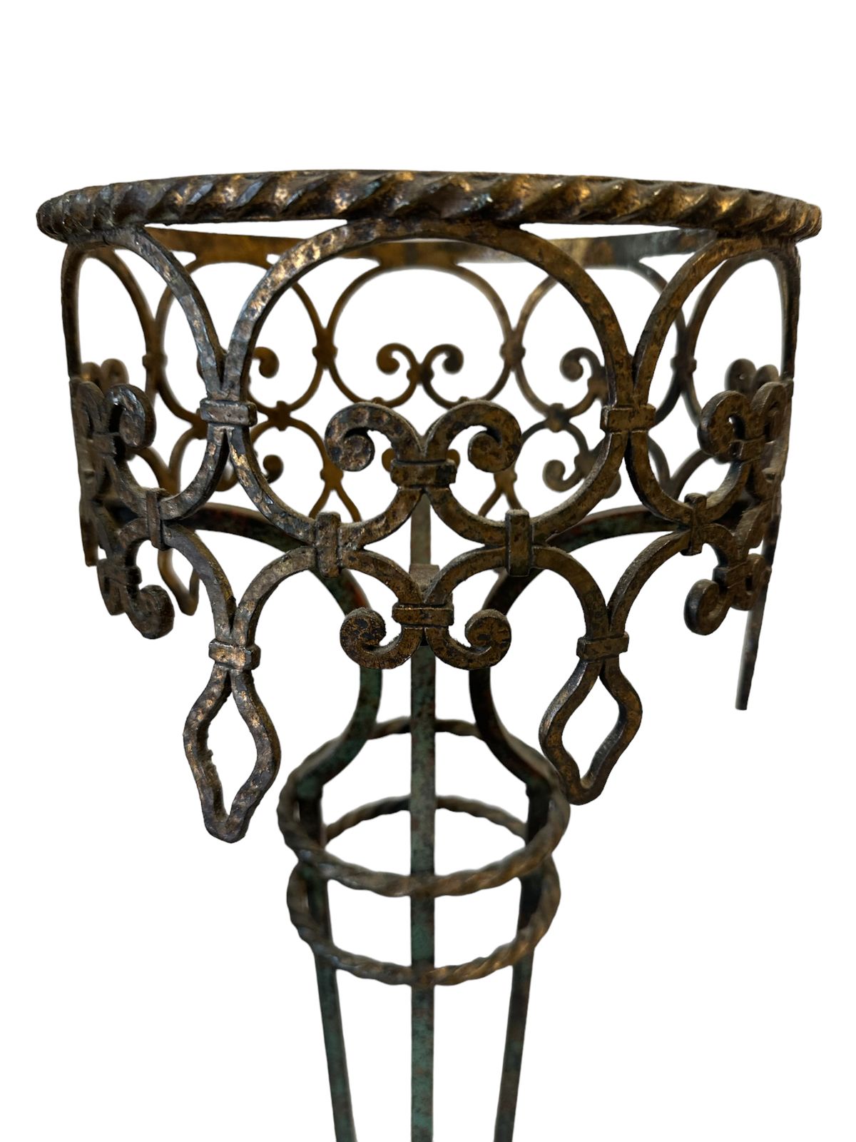 photo furniture Oscar Bach Renaissance Revival Patinated Wrought Iron And Copper Plant Stand C.1910