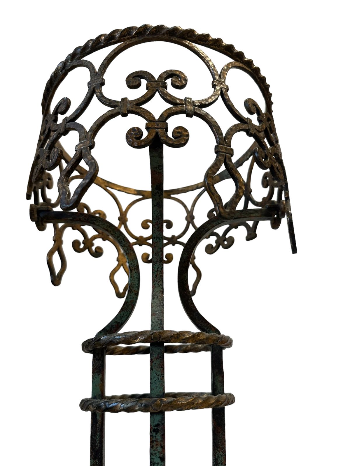 Home Decor Oscar Bach Renaissance Revival Patinated Wrought Iron And Copper Plant Stand C.1910 photo