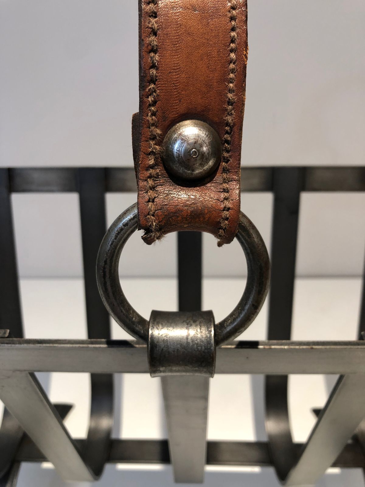 Steel And Leather Magazine Rack photo vintage