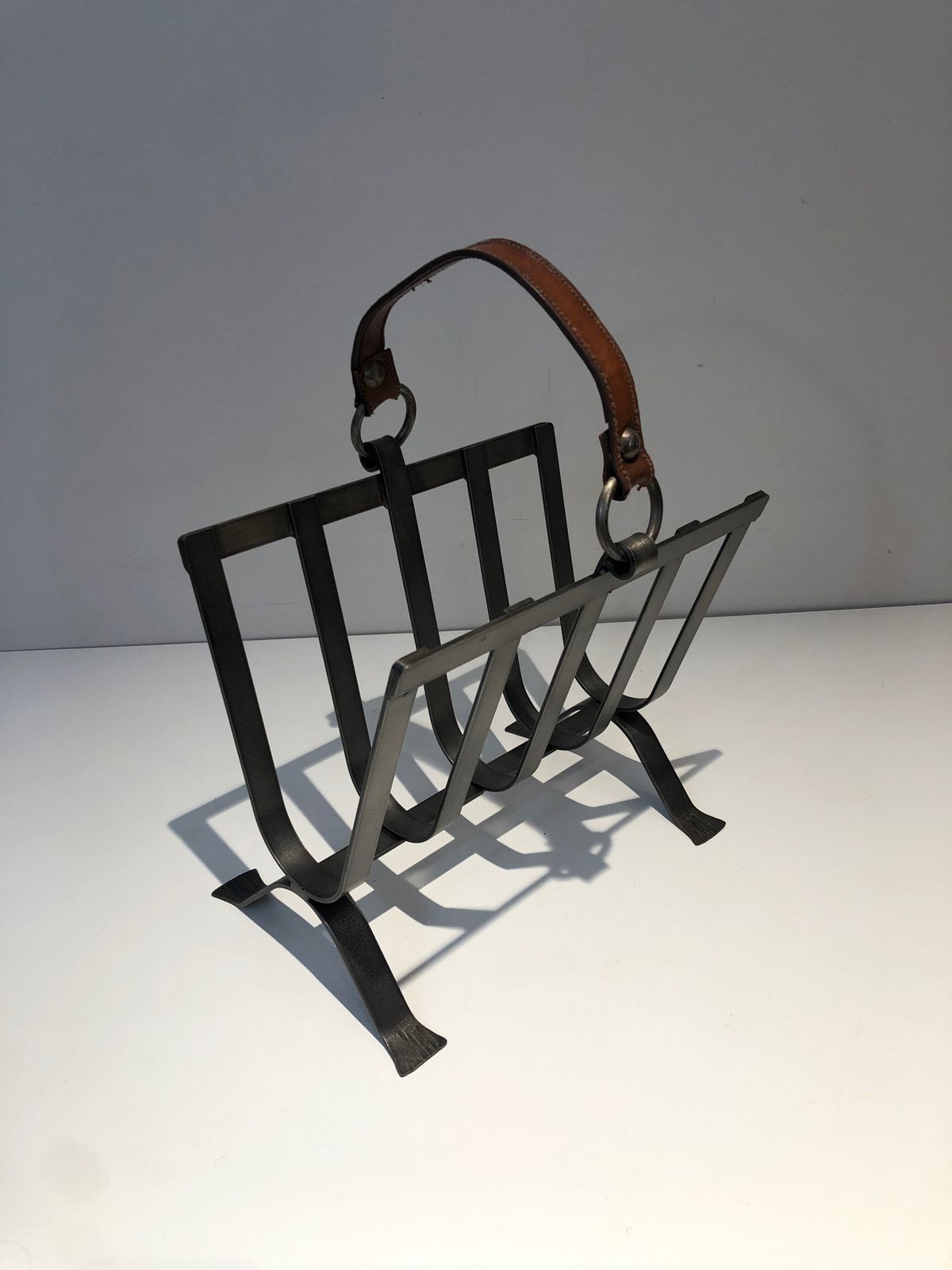 Home Fixtures Steel And Leather Magazine Rack photo
