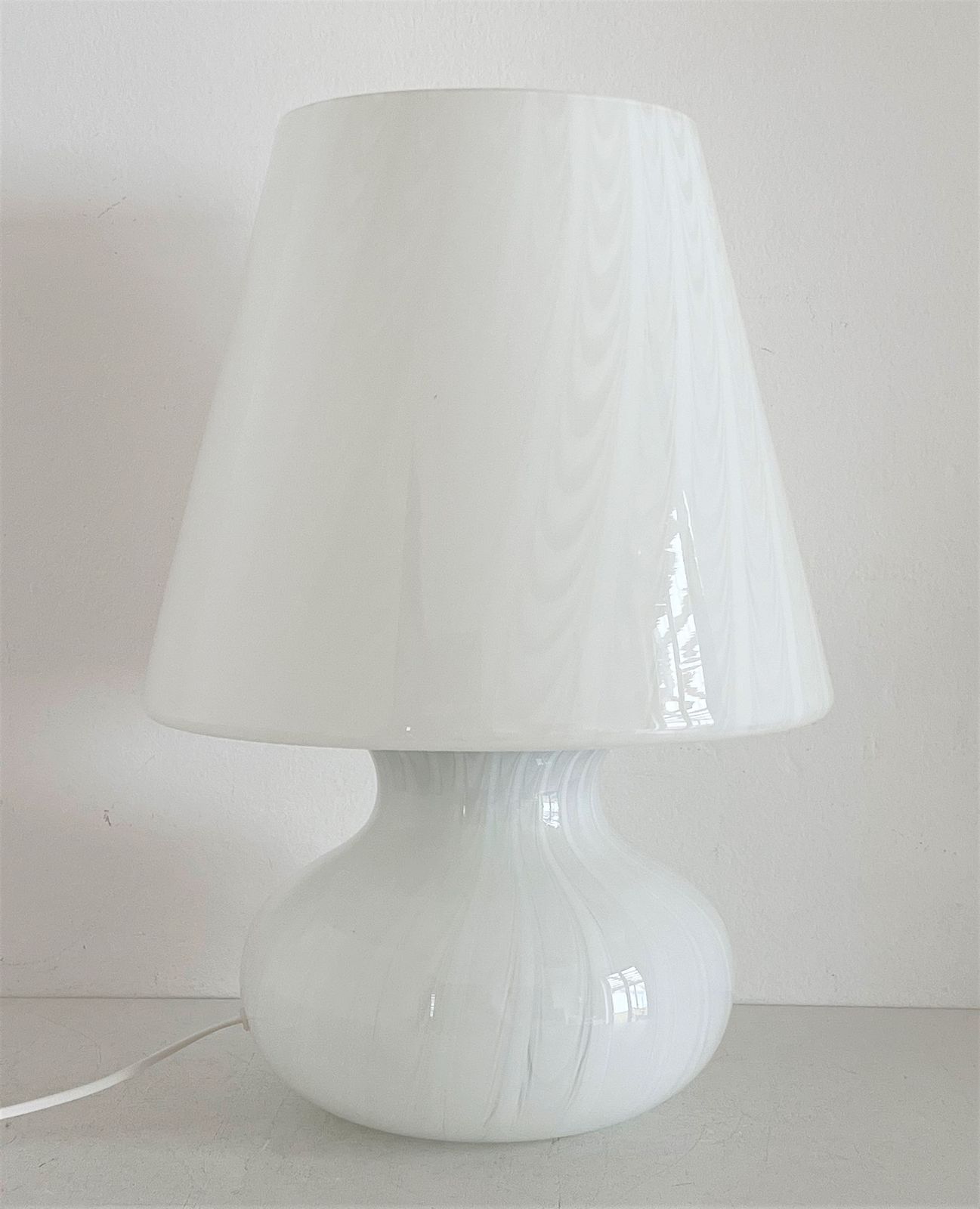 Italian Large Murano Glass Mushroom Table Lamp With Swirl Glass, 1970s photo vinterior