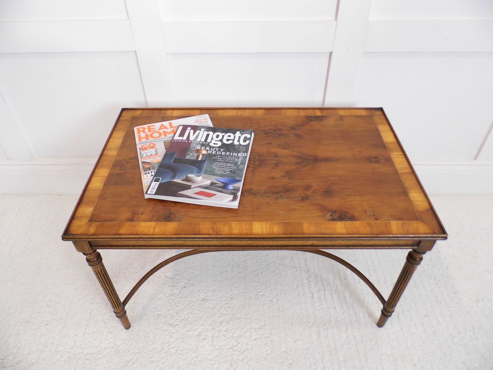 Antique Style Mahogany And Yew Side Table Reeded Legs Bentwood Stretchers photo for sale