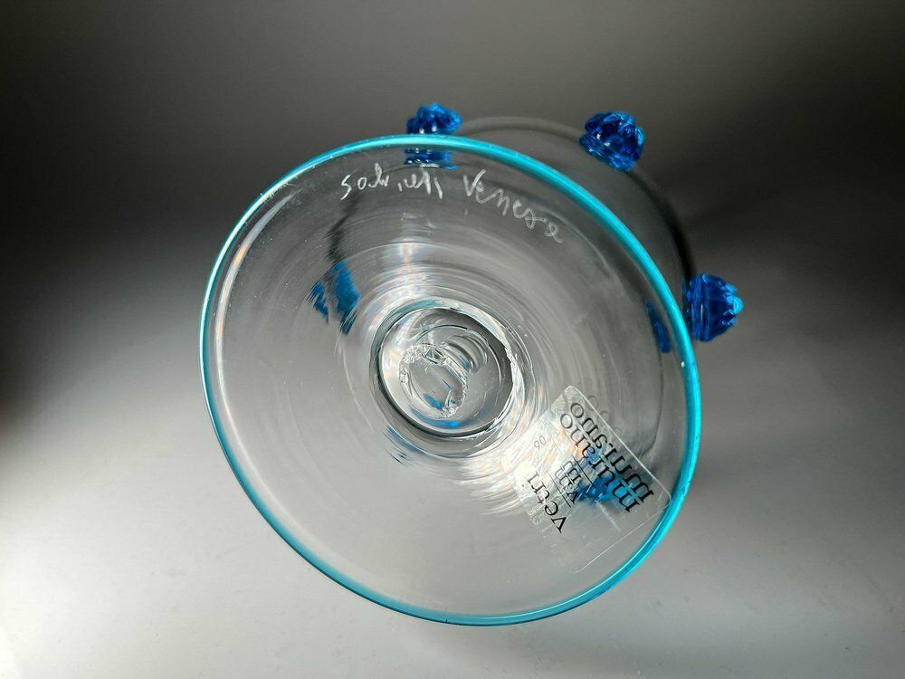 Murano Glass Vase With Blue Prunts By Salviati photo for sale