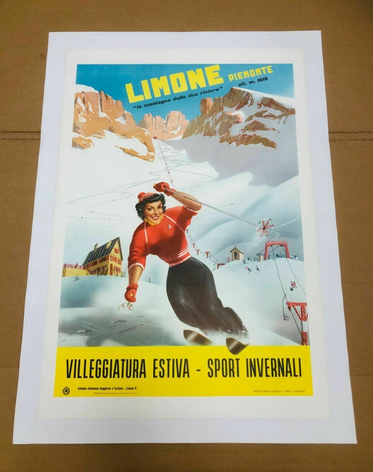 Carlo Prandoni, 1947   Limone Piemonte   Original Vintage Affiche Linen Backed photo for sale
