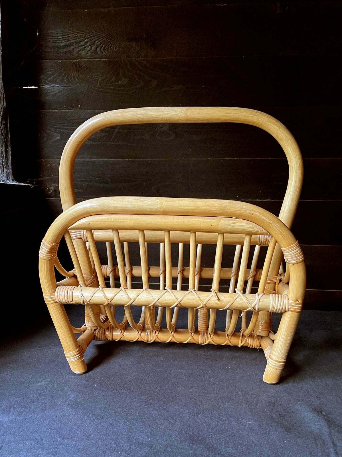 Bamboo Rattan Magazine Rack, Mid 20th Century photo for sale