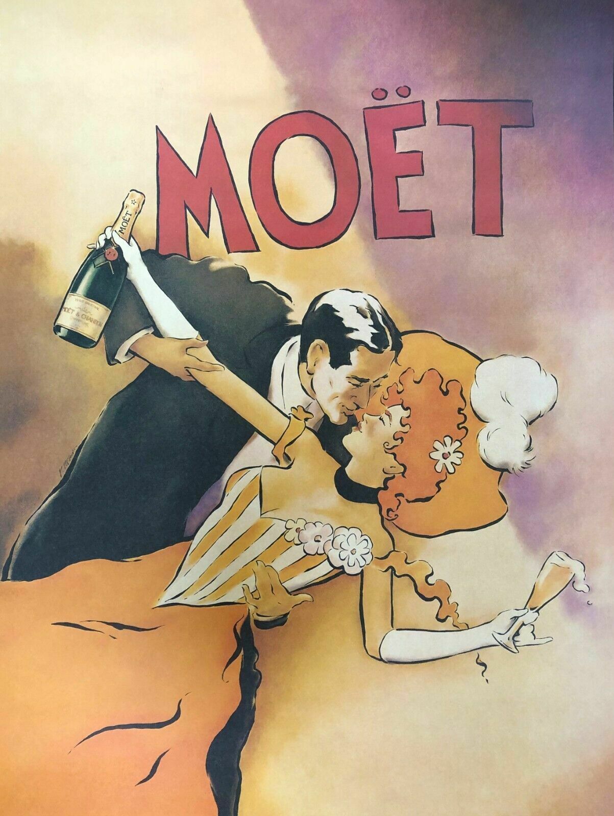 Vince Mcindoe, 80s   Moët & Chandon   Original Vinatge Offset Poster Cm 61 X 46