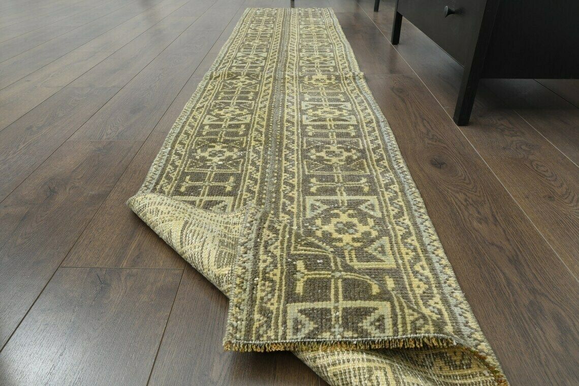 2x9 Vintage Turkish Oushak Narrow Runner, Handmade Wool Carpet, Kitchen Hallway Rug, One Of A Kind, Anatolian, Farmhouse Decor, Patchwork photo for sale