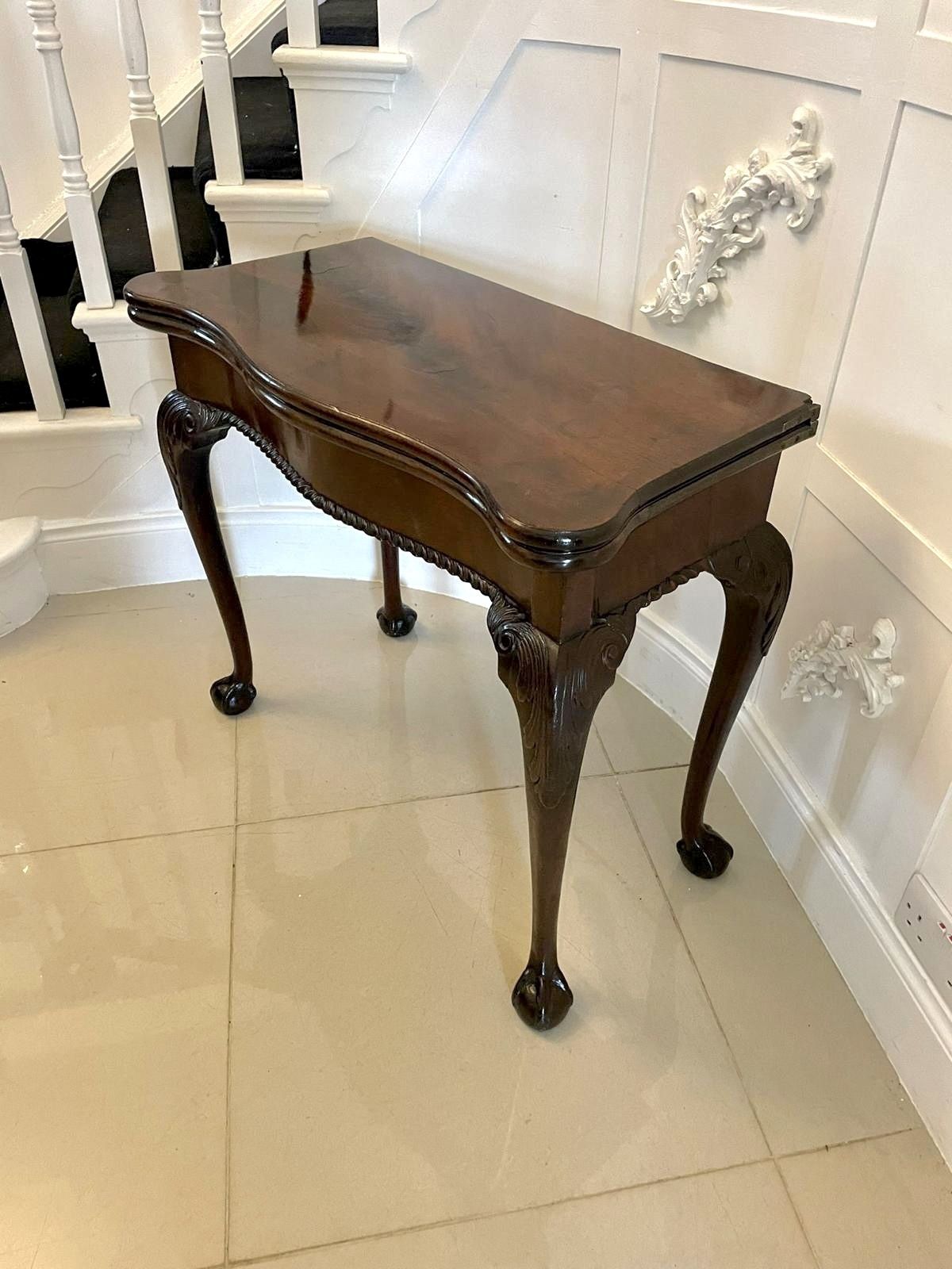 Superb Quality Antique Irish Carved Mahogany Card Table photo vinterior