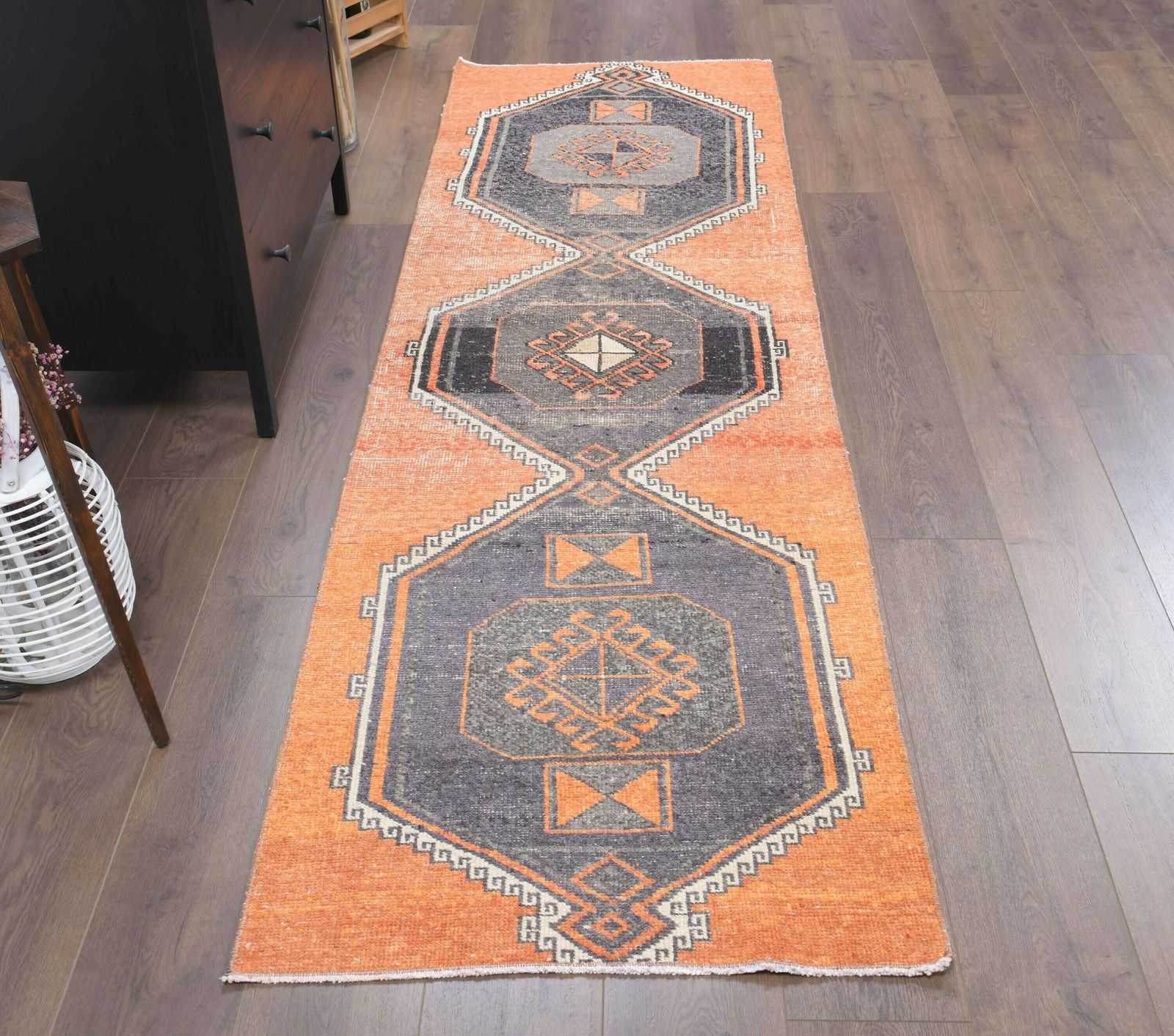 3x9 Vintage Runner Turkish, Oushak Rug, Handmade Wool Rug, Orange Hallway Rugs, Rustic Boho Farmhouse Decor, One Of A Kind, Anatolian Carpet