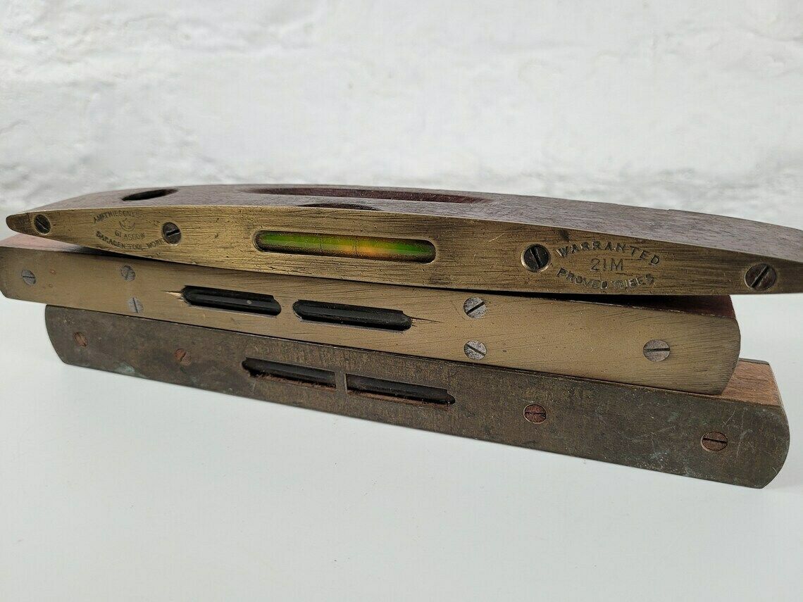 Set Of Three Antique Spirit Levels / A. Mathieson Of Glasgow / Antique Tools photo furniture