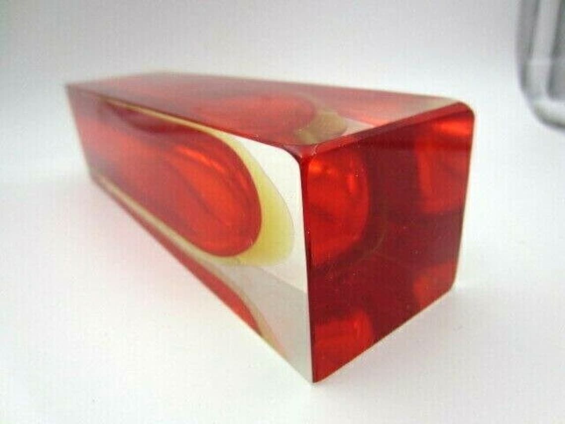 Murano Mandruzzato Sommerso Faceted Red Amber Mid Century Art Glass Vase photo buy