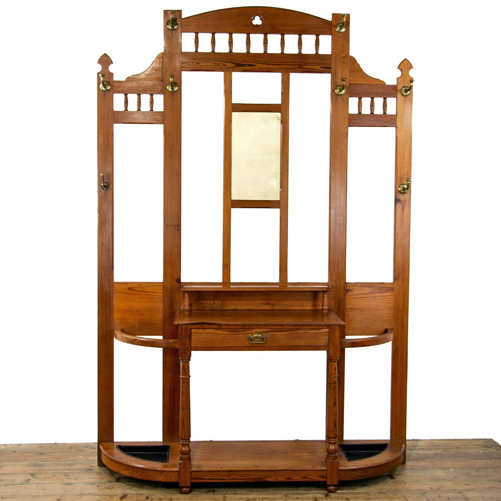 Large Antique Pitch Pine Hall Stand | Entrance Hall Stick Stand | Antique Hallway Storage (M 3716)