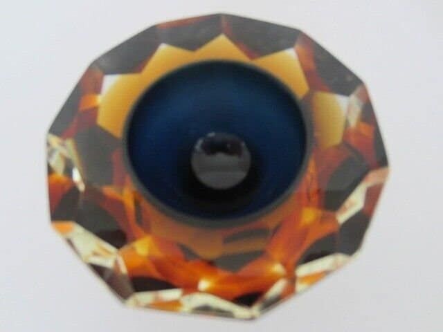 Murano Honeycomb Faceted Blue In Amber In Gold Space Age Diamond Cut Round Bowl photo furniture