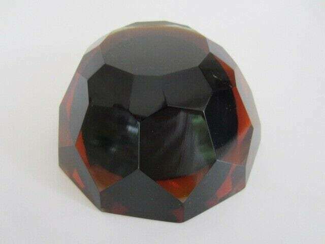 Murano Honeycomb Faceted Blue In Amber In Gold Space Age Diamond Cut Round Bowl photo vinterior