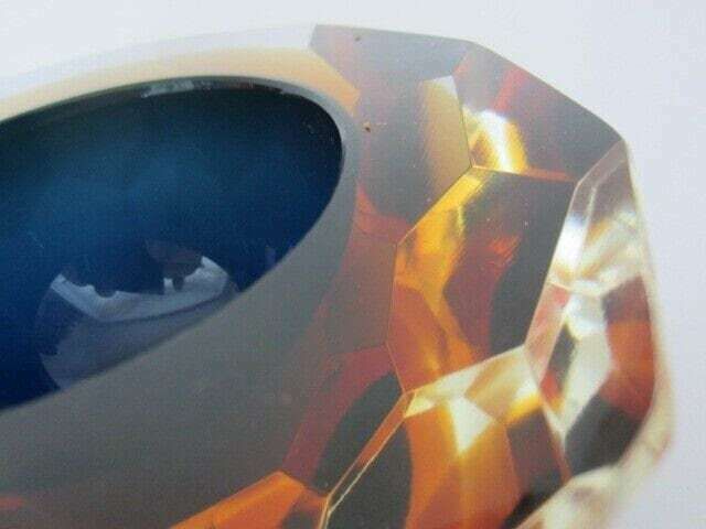 photo furniture Murano Honeycomb Faceted Blue In Amber In Gold Space Age Diamond Cut Round Bowl