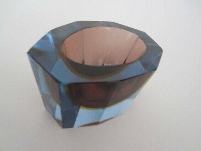 Murano Italian Glass Sommerso Faceted Sculptural Bowl By Flavio Poli 50/60s Rare