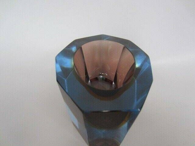 photo furniture Murano Italian Glass Sommerso Faceted Sculptural Bowl By Flavio Poli 50/60s Rare