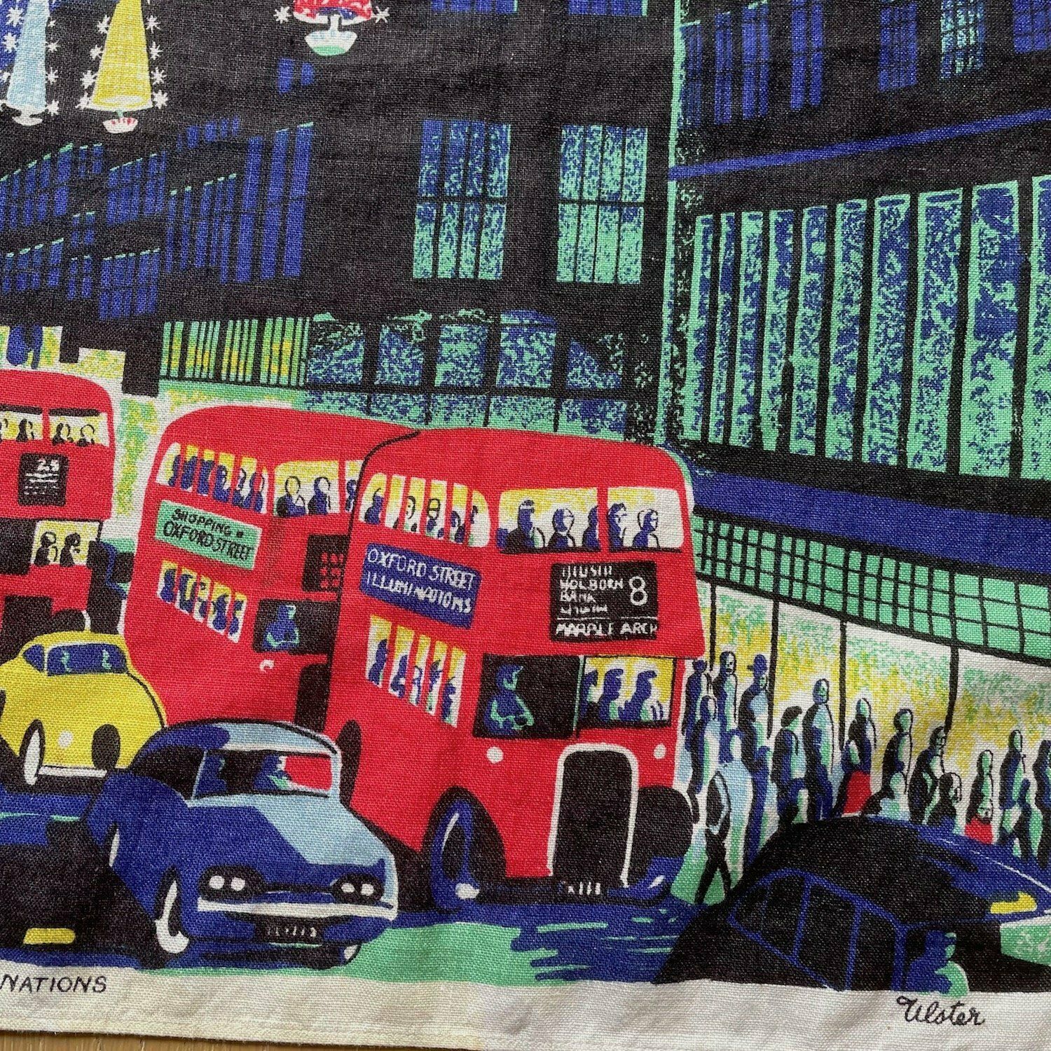 1962 Ulster Linen Oxford Street Lights Tea Towel photo 75.0