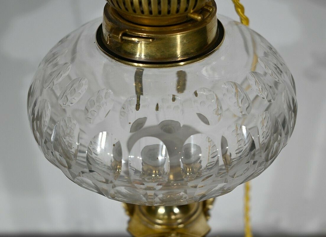 photo for sale Important Electrified Oil Lamp In Brass And Onyx   Late 19th Century